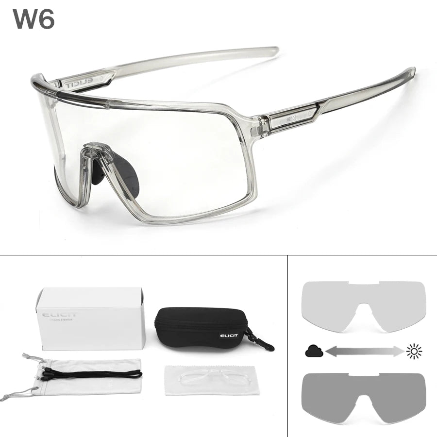 Photochromic Cycling Glasses Sunglasses Men Women Mountain Bike Road Eyewear UV400 Bicycle Riding Outdoor Sports Hiking Goggles Zpaxo W6