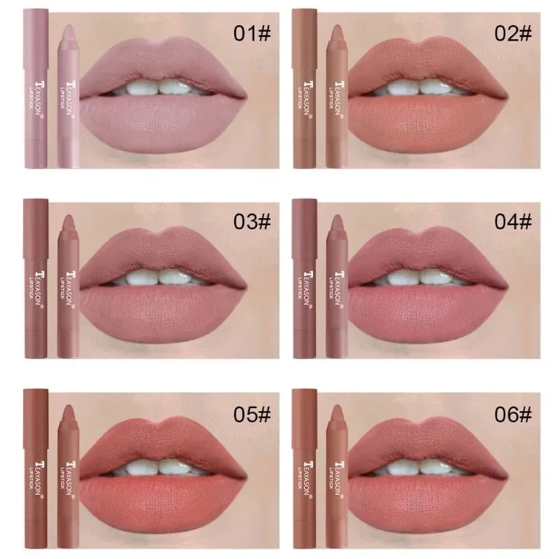 12 Colors Matte Lipstick Lip Liner Easy Coloring Non-stick Cup Pen