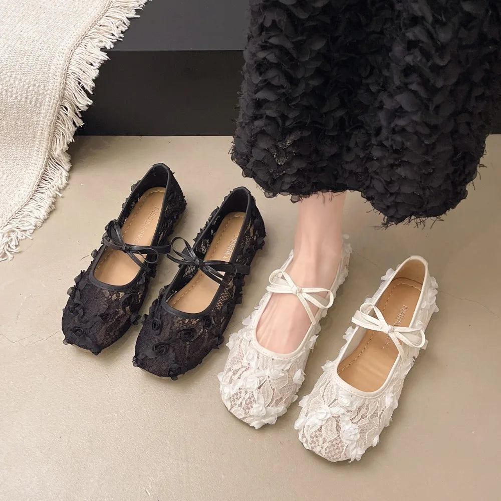 2026 Spring Lace Flower Women Mary Jane Shoes Fashion Slip Comfort