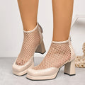 Women Boots Thick Heel Comfortable Sandals Breathable Summer Shoes Women Fashionable High Heels Shoes Rubber Zipper Mesh Booties Zpaxo apricot 41