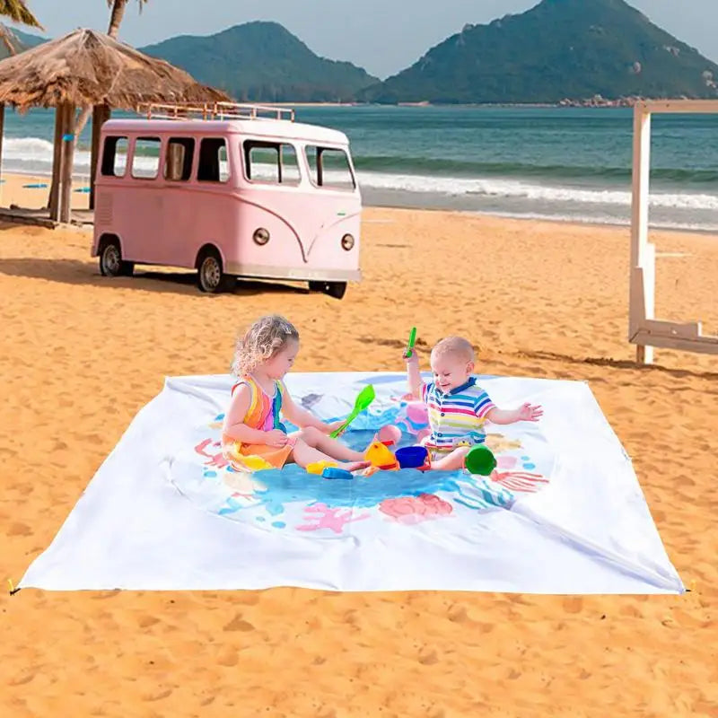 Baby Beach Pool 6.5 x 6.5 Ft Paddling Pool Sandproof Waterproof Folding 2 in 1 Beach Blanket for Outdoor Picnic Vacation Zpaxo