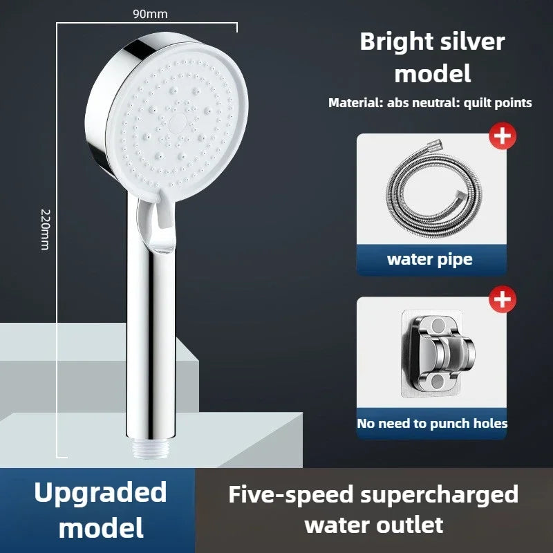 Black 5 Modes Shower Head Adjustable High Pressure Water Saving Shower Head Water Massage Shower Head Bathroom Accessories Zpaxo silver set - 3pcs