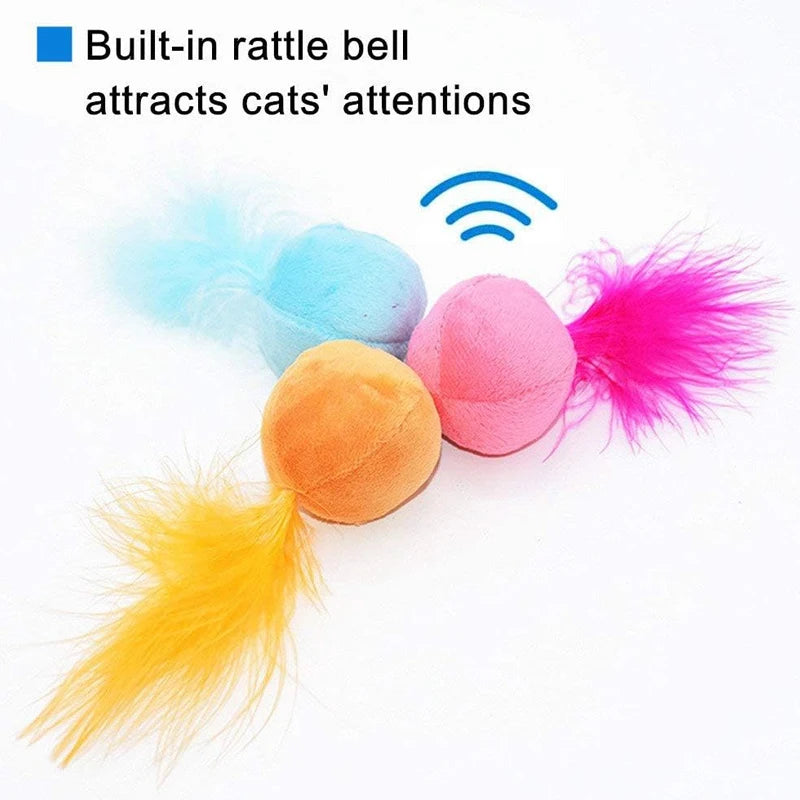 Furry Ball Cat Toy Feather Catnip Interactive Pom Balls Cats Soft