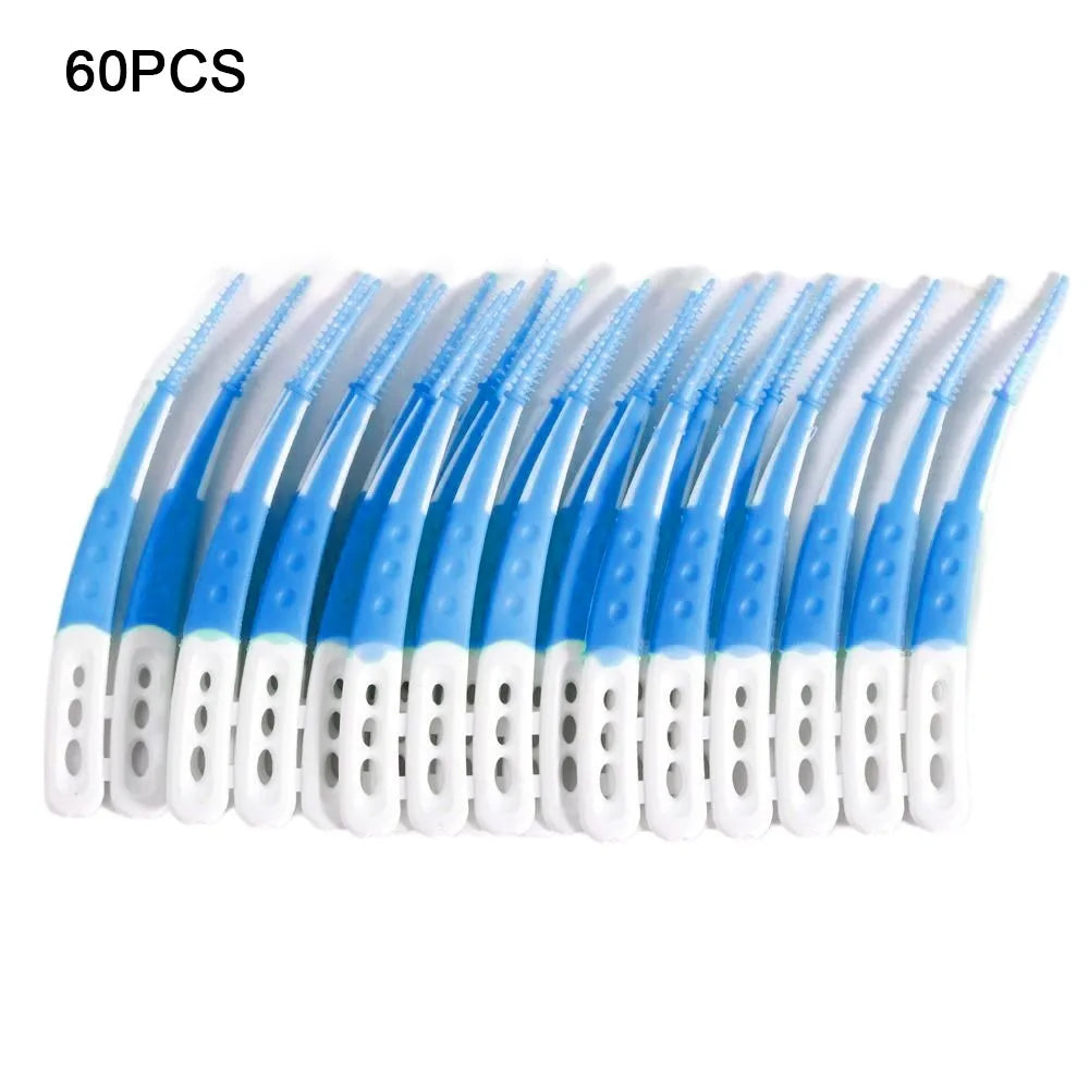 60Pcs New Silicone Interdental Brush 60Pcs Soft Bristle Tooth Cleaning Brush Inter-Dental Deep Cleaning Toothpicks Oral Cavity Zpaxo Blue