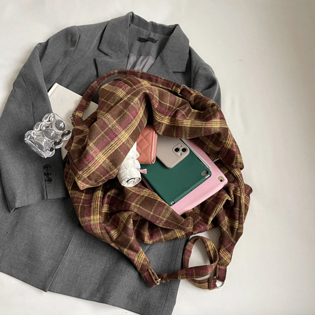 Women Girls Canvas Plaid Underarm Shoulder Bag Adjustable Strap Versatile Underarm Tote Bag Large Capacity Handbag for Daily Use Zpaxo