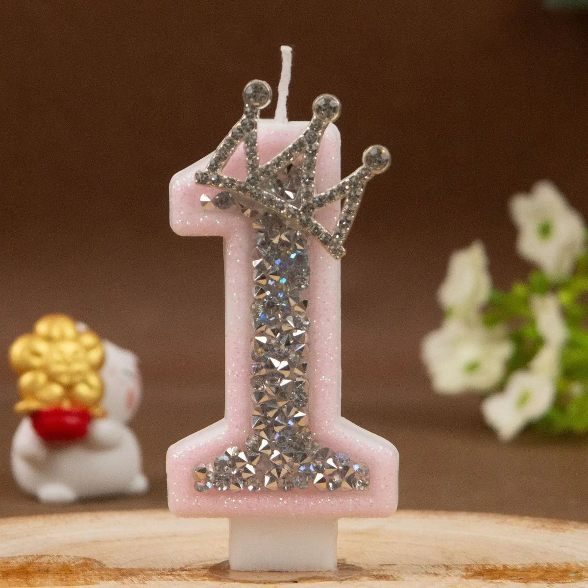 0-9 Pink Glitter Number Candle Silver Rhinestone Crown Kids Birthday Zpaxo Digit 1 B15257B