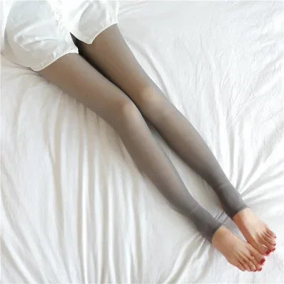 Warm Thick Thermal Tights Stockings Women Winter Sexy Translucent Pantyhose Leggings Female High Waist Elastic Slim Pantyhose Zpaxo Gray half foot 220g thin fleece