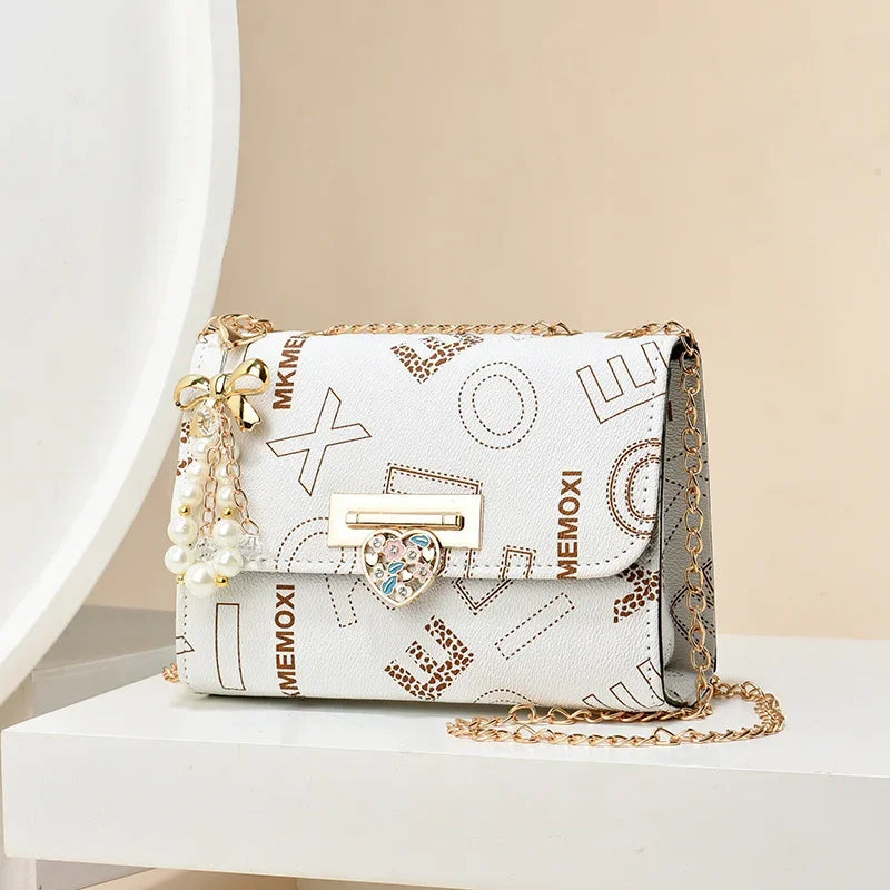 Trendy Beaded Stitching Shoulder Bag Fashion Versatile Chain Simple