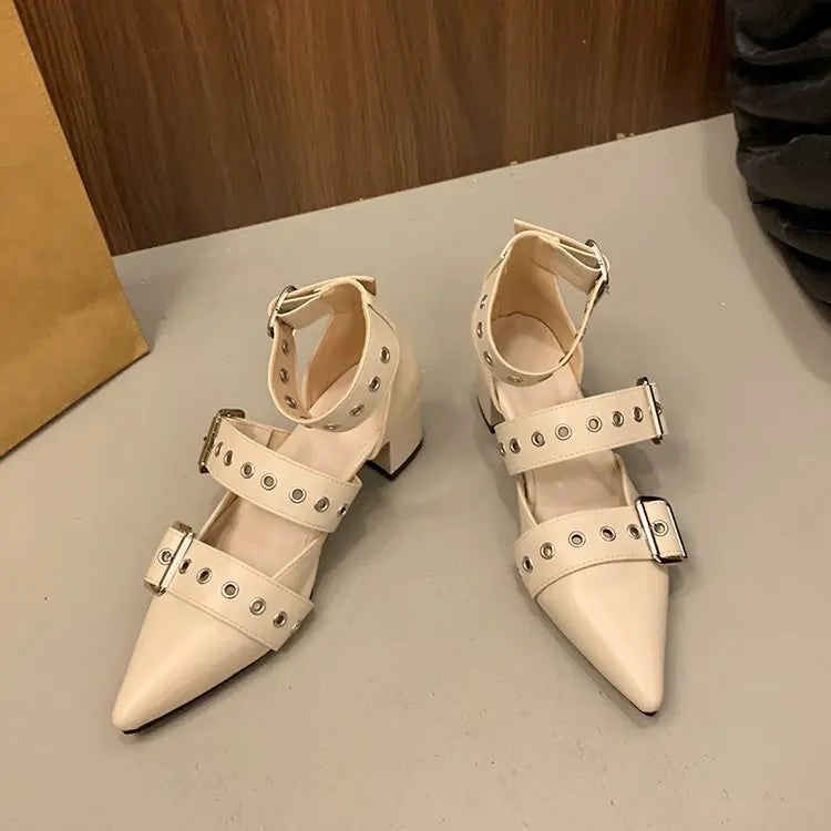 Thick Heeled Baotou Sandals Women's Roman Strap Shoes Middle Pointed