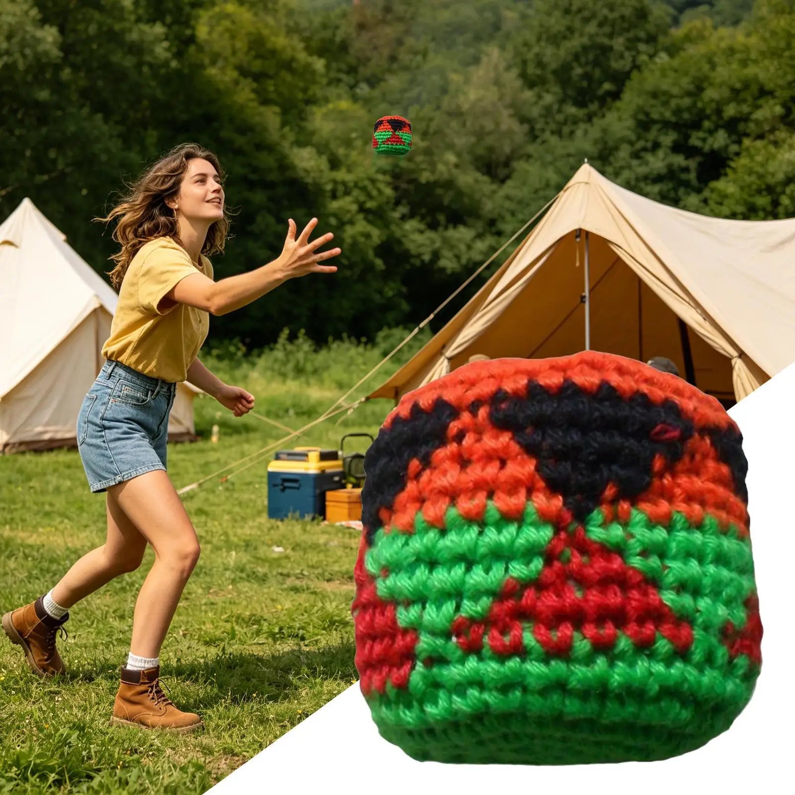 Knitted Footbag Sack Interactive Handmade Juggling Balls Handwoven Toss Footbag For Boys Girls Child Teens Family Parks Garden Zpaxo