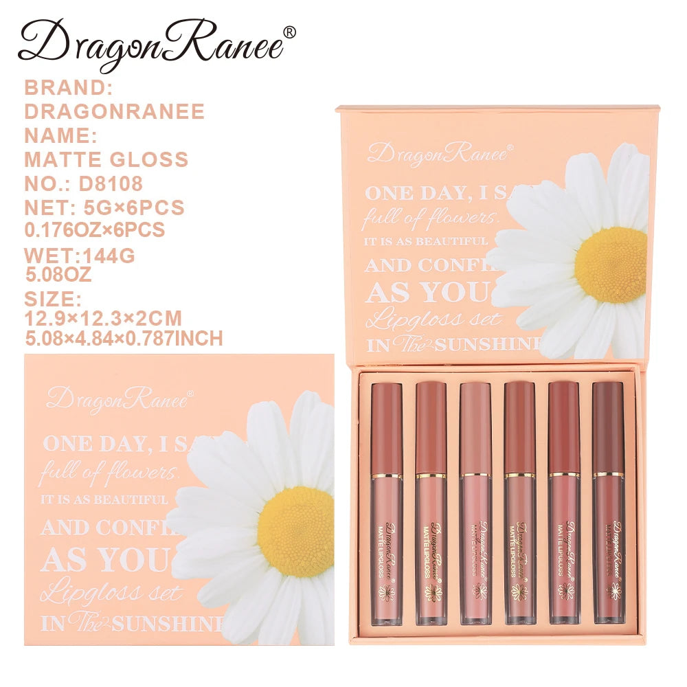 Set of Six Lip Glazes, Matte and Fine Texture, Easy to Apply, Non-Stick, Waterproof and Sweat-Proof, Versatile for Daily Use, Lip Gloss and Lipstick Set Zpaxo