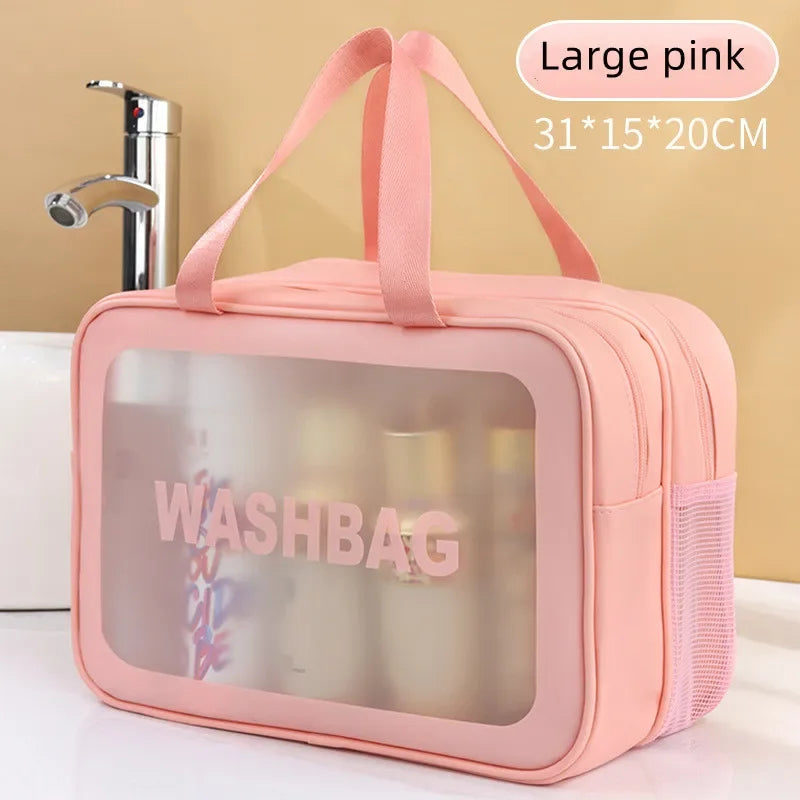 Dry-wet separation double transparent PU makeup bag portable washing bag cosmetic storage bag travel fitness swimming essentials Zpaxo Large pink