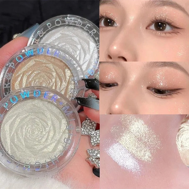 3D Rose Diamond Highlighter Powder Palette Glitter Brighten Makeup