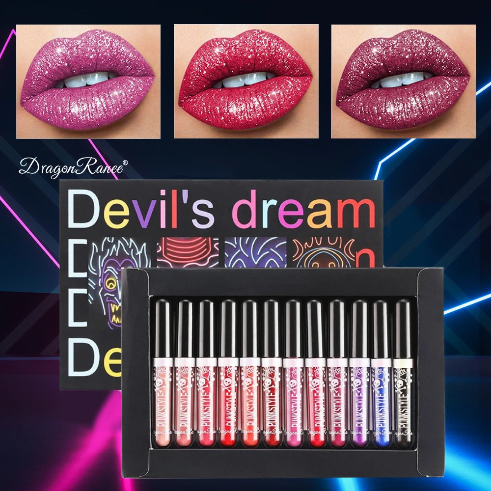 12 Lip Gloss Set Box for Halloween and Christmas Makeup with Pearlescent Shining, Waterproof, Durable, Natural Makeup, Shining, Zpaxo