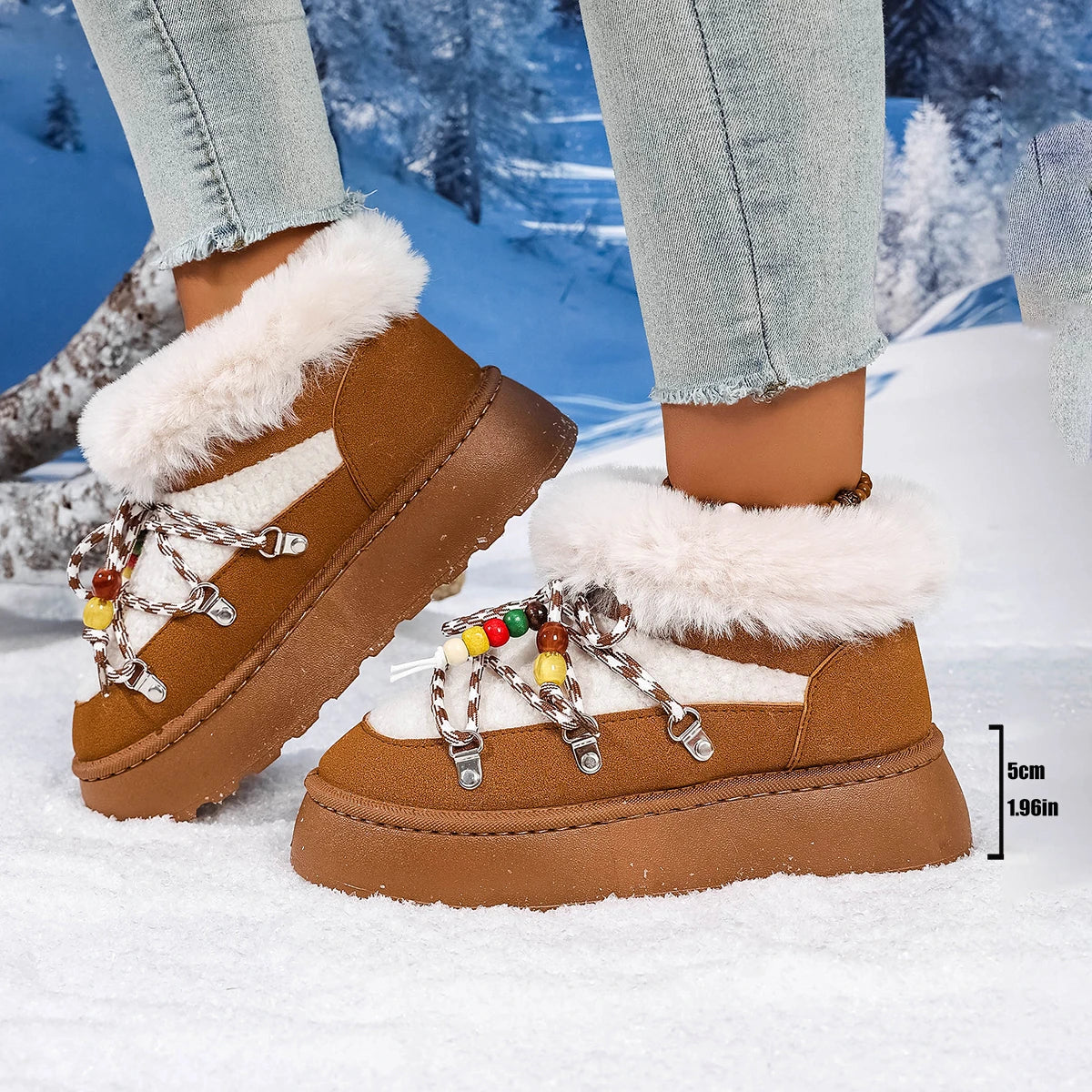 2025 Winter Ankle Boots Women Platform Shoes Antiskid Waterproof Ski Boots Luxury Fluffy Furry Fur Boots Woman's Ankle Booties Zpaxo
