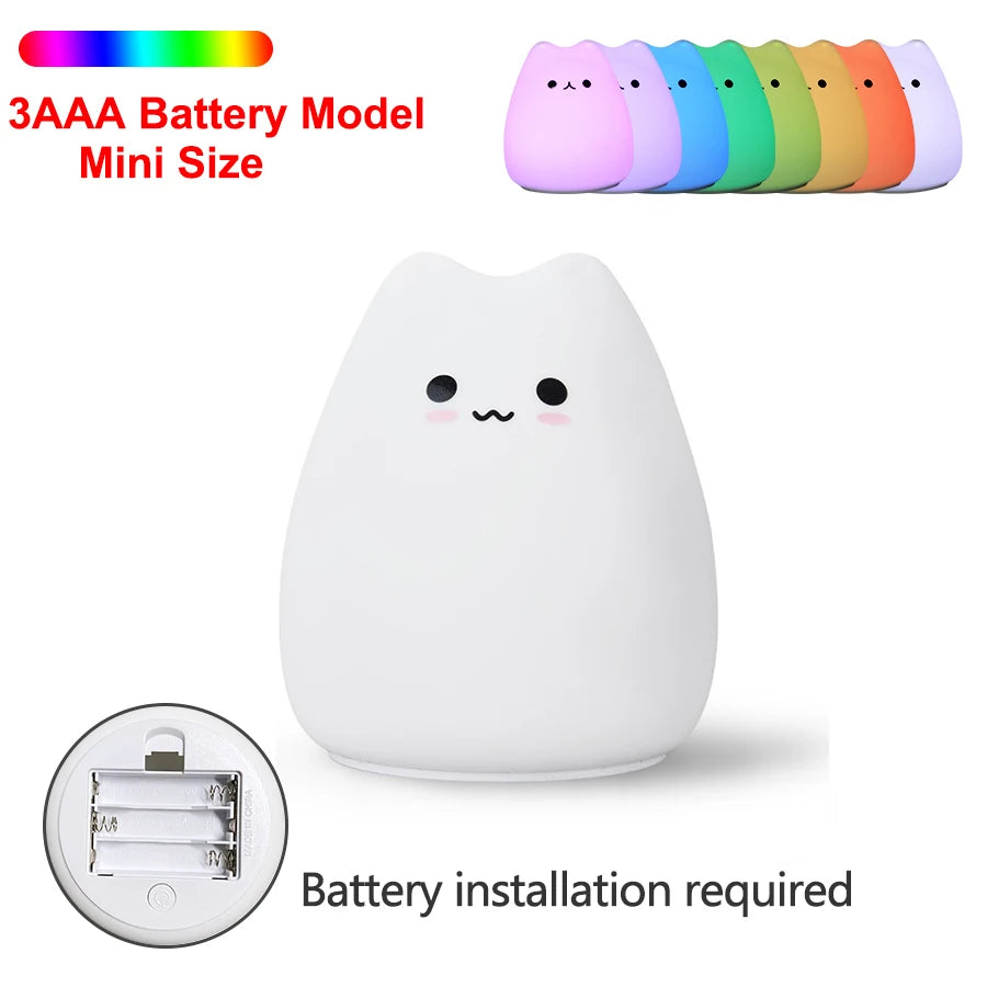 Cute Cat Night Light For Baby Kids Cartoon 7 Colors Silicone Sleeping Lamp Touch Sensor Table Lamp For Home Bedroom Decoration Zpaxo A