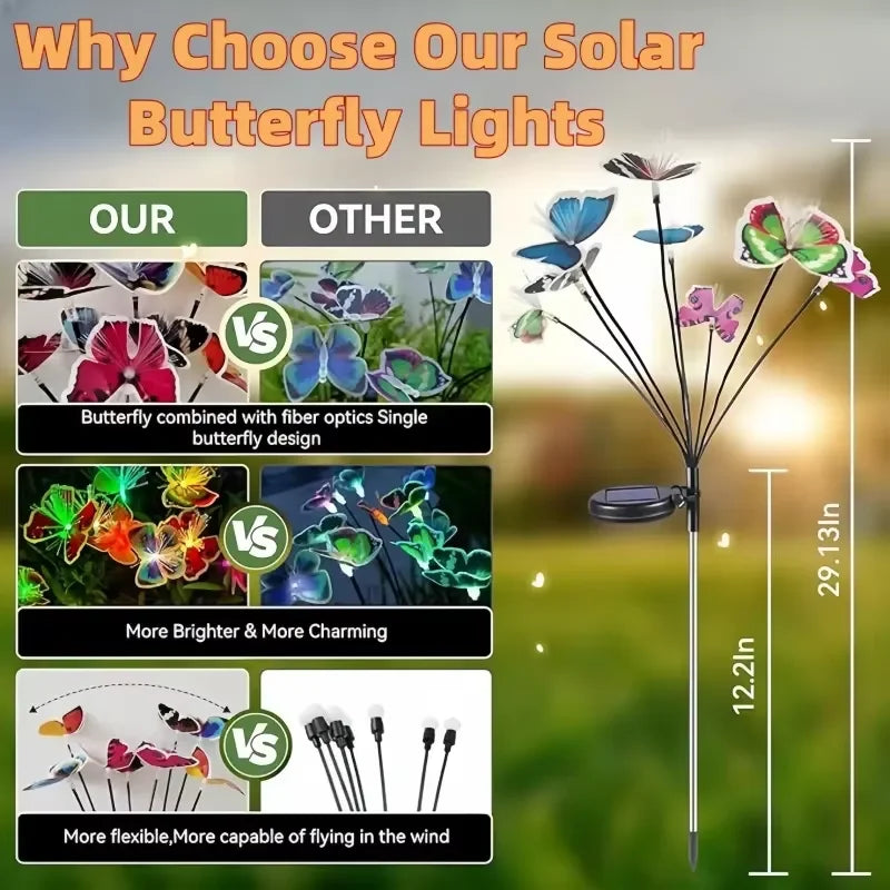 Butterfly Solar Garden Flower Lights 10 LEDs Waterproof Outdoor Zpaxo