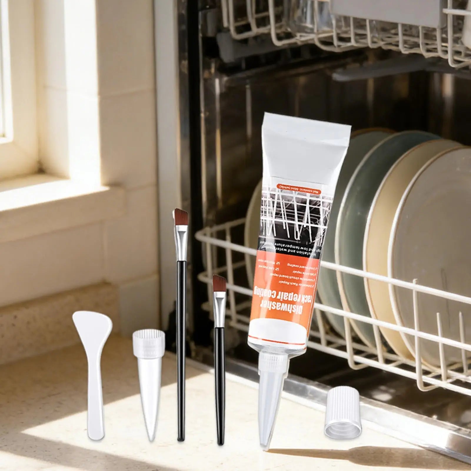 Dishwasher Basket Repair Kit 50ml Coating Long-Lasting Gel with 2 Brushes Dishwasher Rack Repair Adhesive for Kitchen Home Ovens Zpaxo