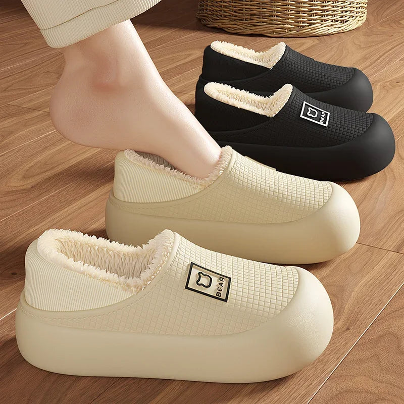 Waterproof Cotton Shoes Women Indoor Plush Warm Bags Slippers