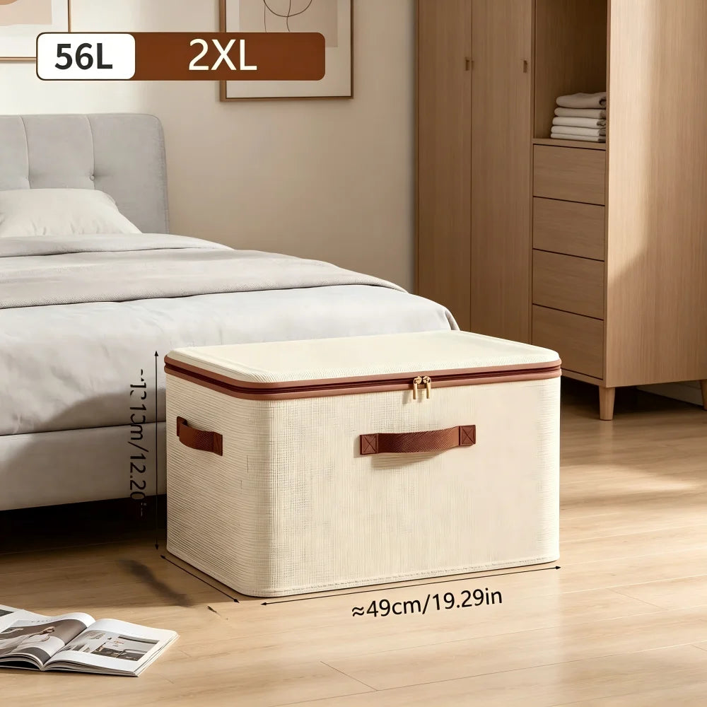 Large Household Storage Box Heavy-duty Hard Shell Cotton Linen Zipper Storage Organizer Box with Lid for Clothes Toys Blankets Zpaxo