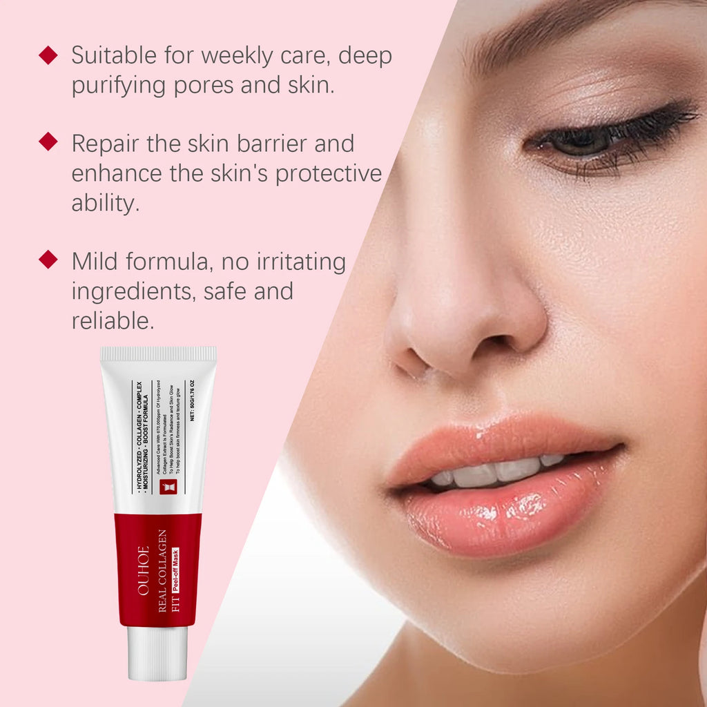 Ouhoe Collagen Peel Off Mask with Application Brush Anti Wrinkle Firming Hydrating Easy Peel All Skin Types Non Irritating Clean Zpaxo