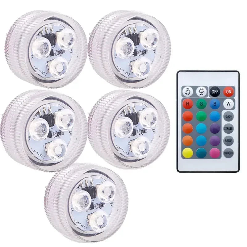 Mini 16-Color RGB LED Underwater Light – IP68 Pool & Pond Submersible LED Light Zpaxo 1 controller 5 Lamp