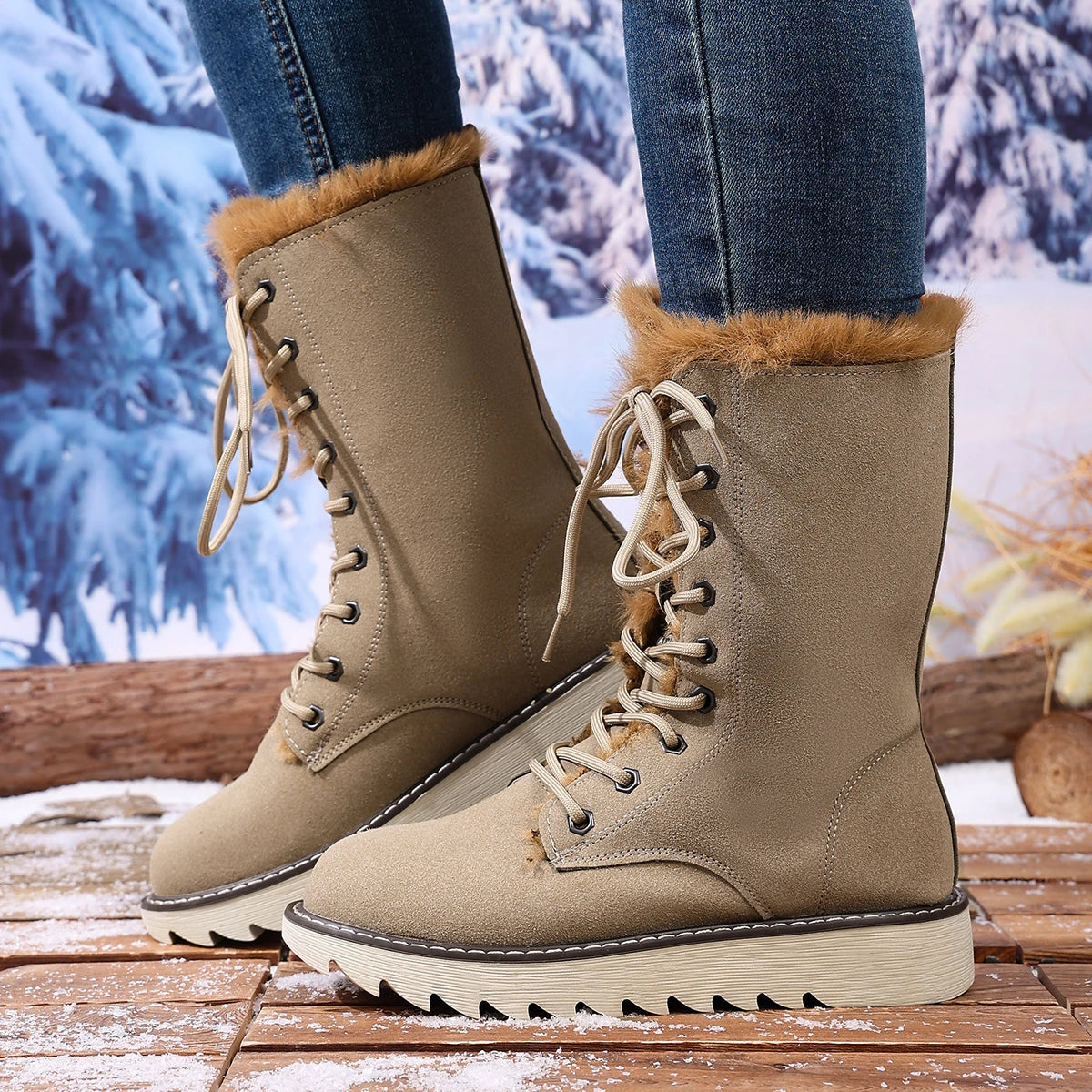 Women Cotton Boots 2025 New Low Heel Round Toe Boots Fleece Lined Lightweight Short Boots Comfortable Fashionable Shoes Women Zpaxo Khaki 41