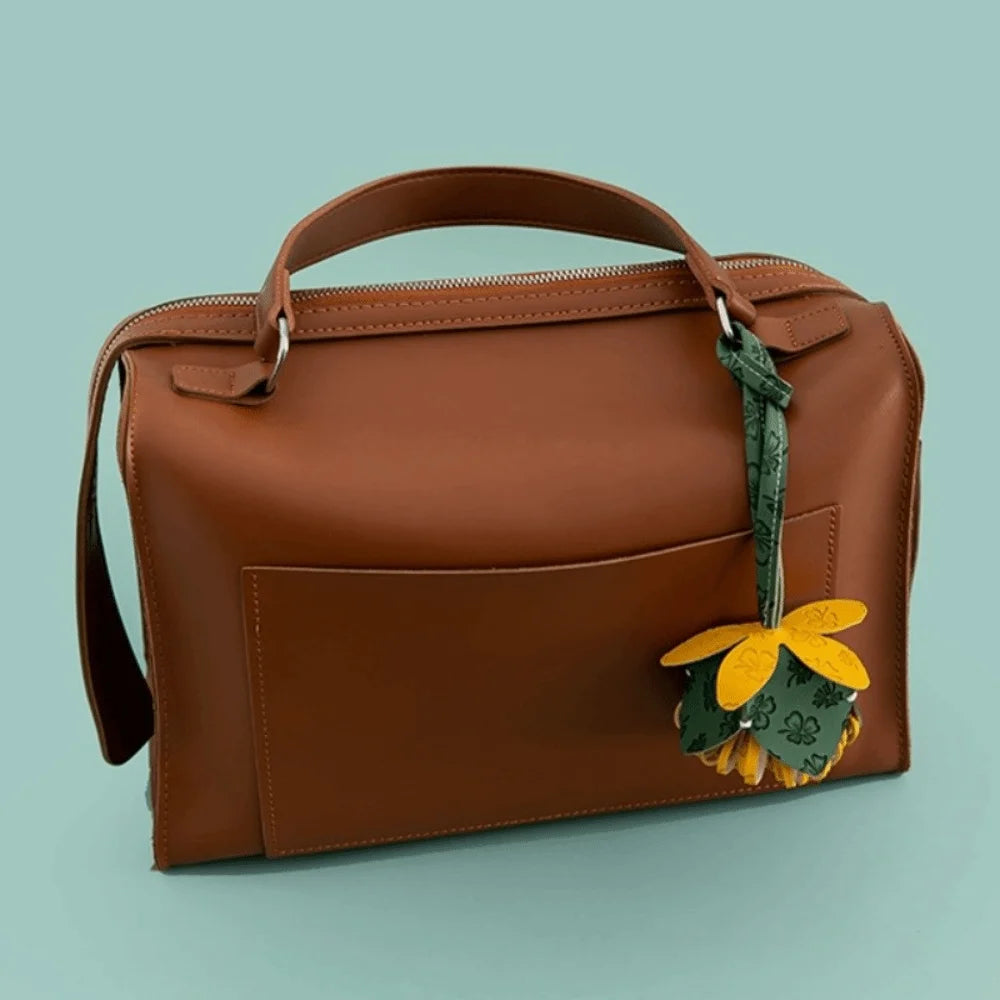 Korean Style PU Leather Flower Pendant Chrysanthemum Bag Accessories Leather Flower Keychain Handmade Personality Zpaxo