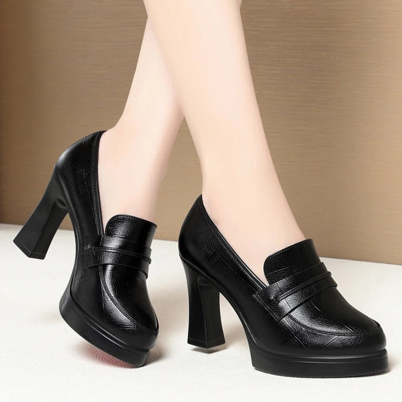 CINESSD 2023 Spring Ladies Leather Shoes Fashion Soft Sole Zpaxo HC9385 Black 9CM 35 China Mainland