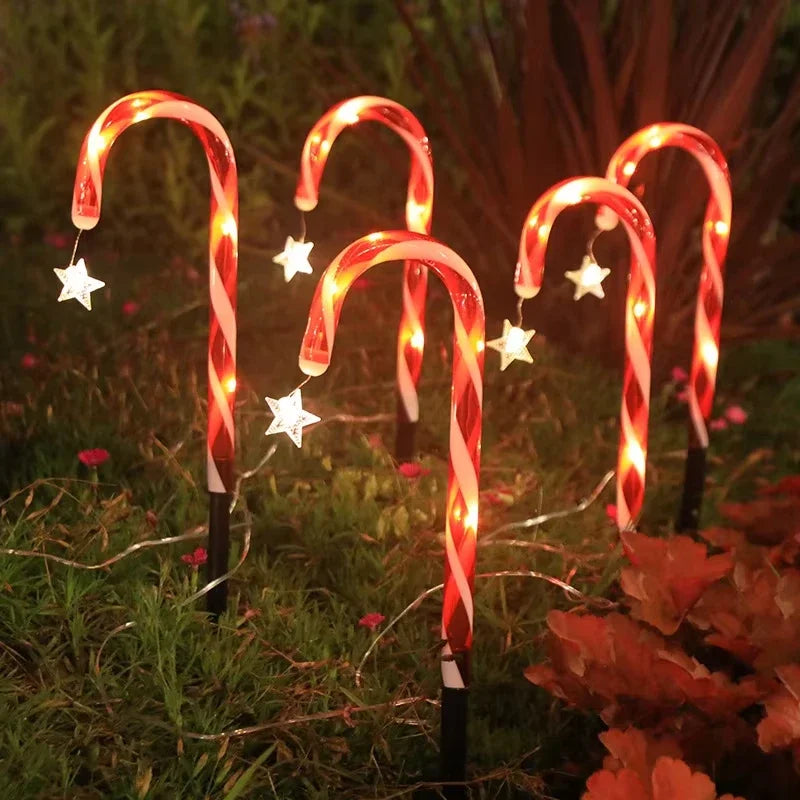 Solar Powered Ground Stick Crutch Lights String Christmas Outdoor Zpaxo