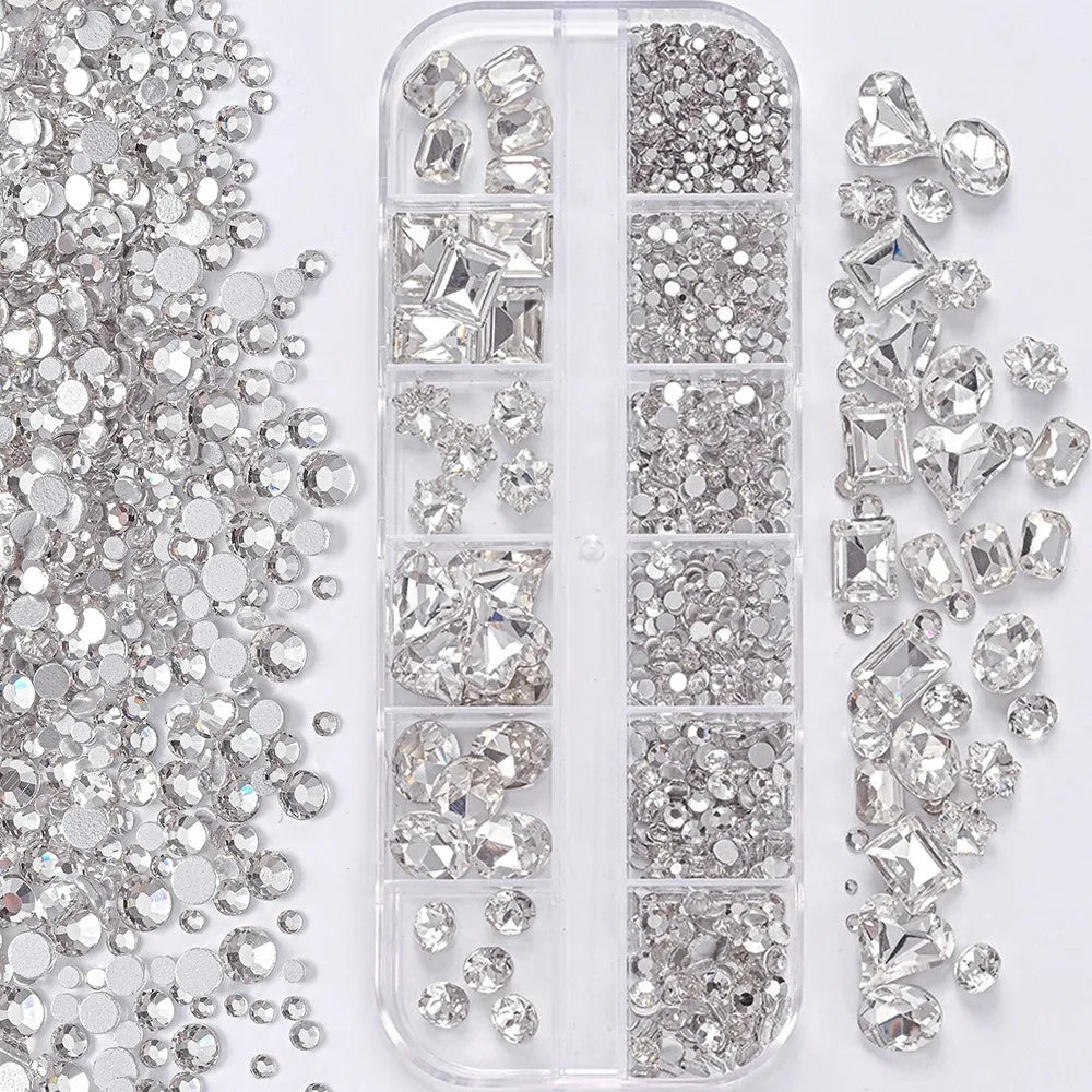 12 Grids 3D Nail Art Rhinestones Mixed Shapes Clear Glass Diamond Zpaxo 8
