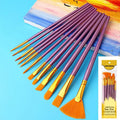 12-Piece Flat Nylon Paint Brush Set – Watercolor, Oil & Acrylic