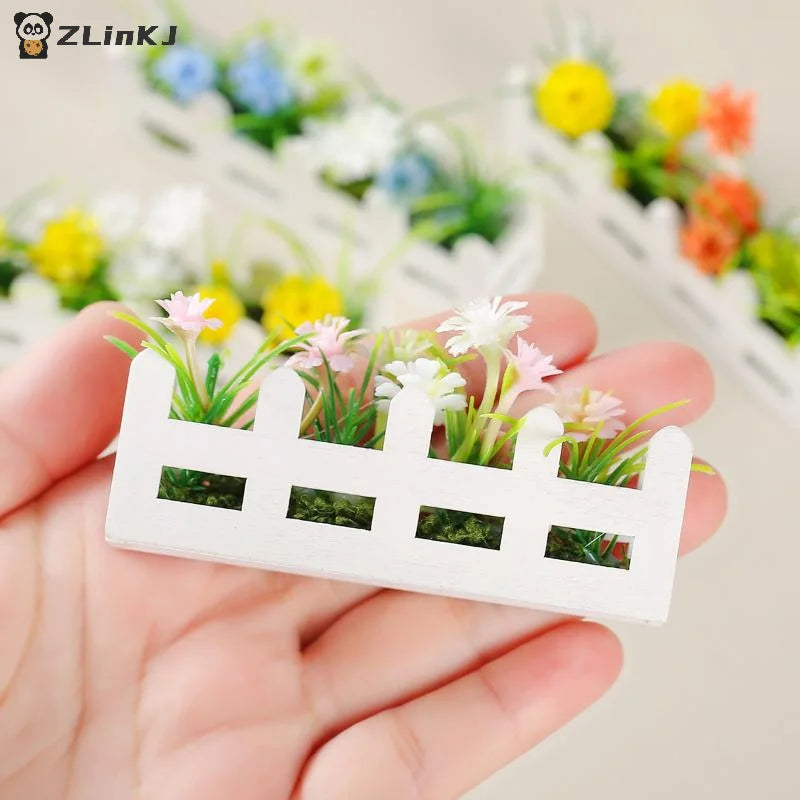 ▶1Pcs Pretend Play Toy 1:12 Scale Dollhouse Simulated Flower Fence Decor Garden Lifelike Artificial Miniature Potted Plants Zpaxo