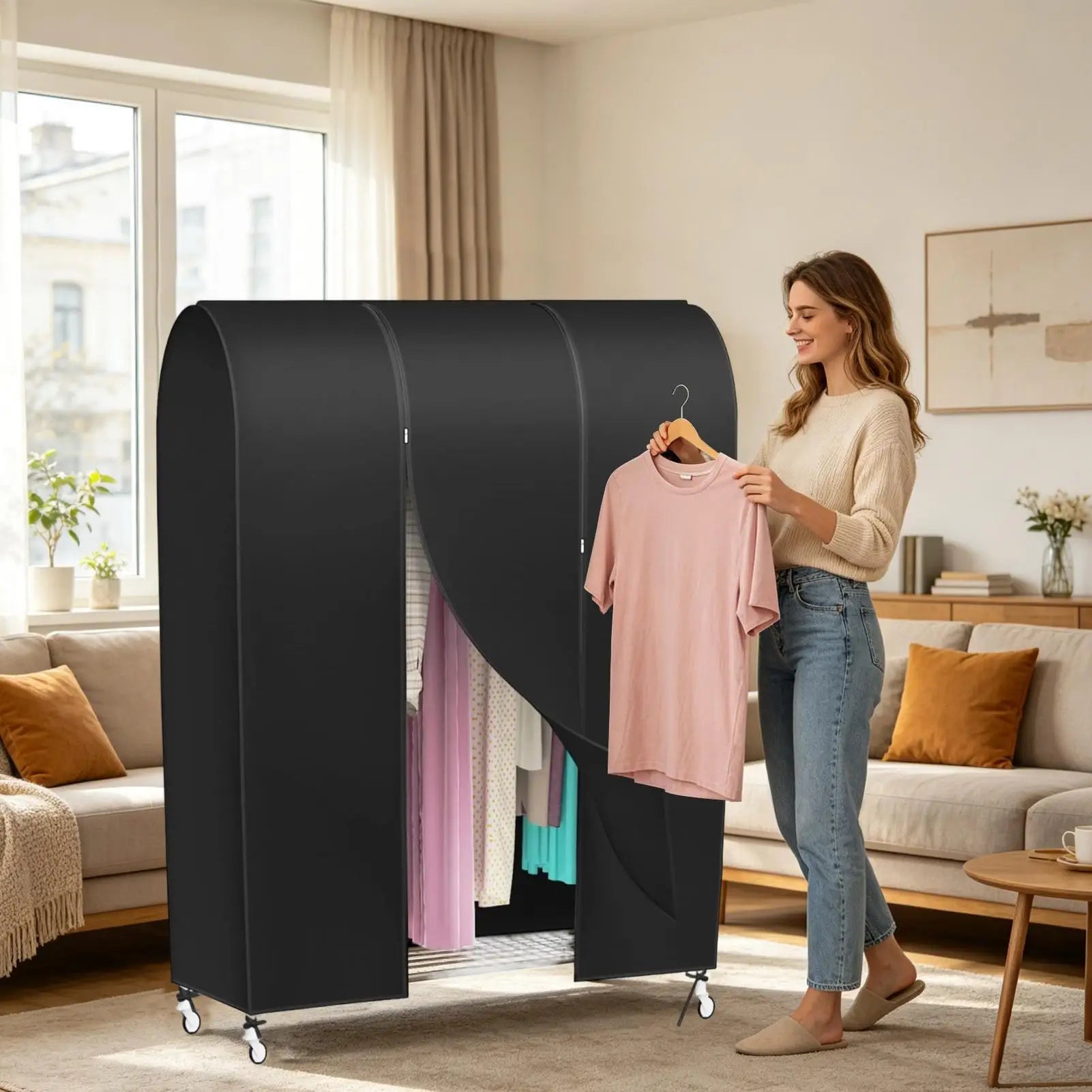 Clothes Rack Cover Dustproof Smooth Zipper Large Capacity Closet