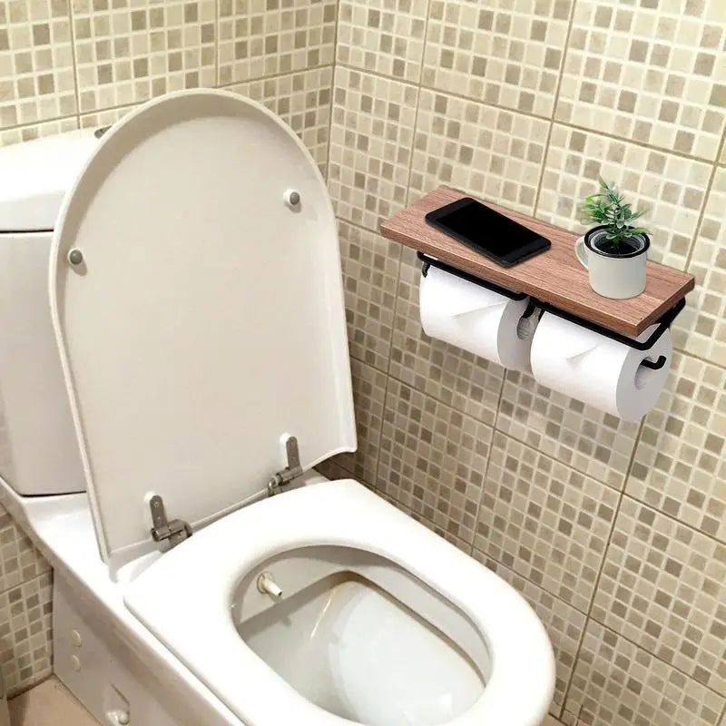 Bathroom Toilet Paper Holder Wall Mount Toilet Tissue Roll Holder with Phone Shelf Matte Black Paper Dispenser for Bathroom Zpaxo