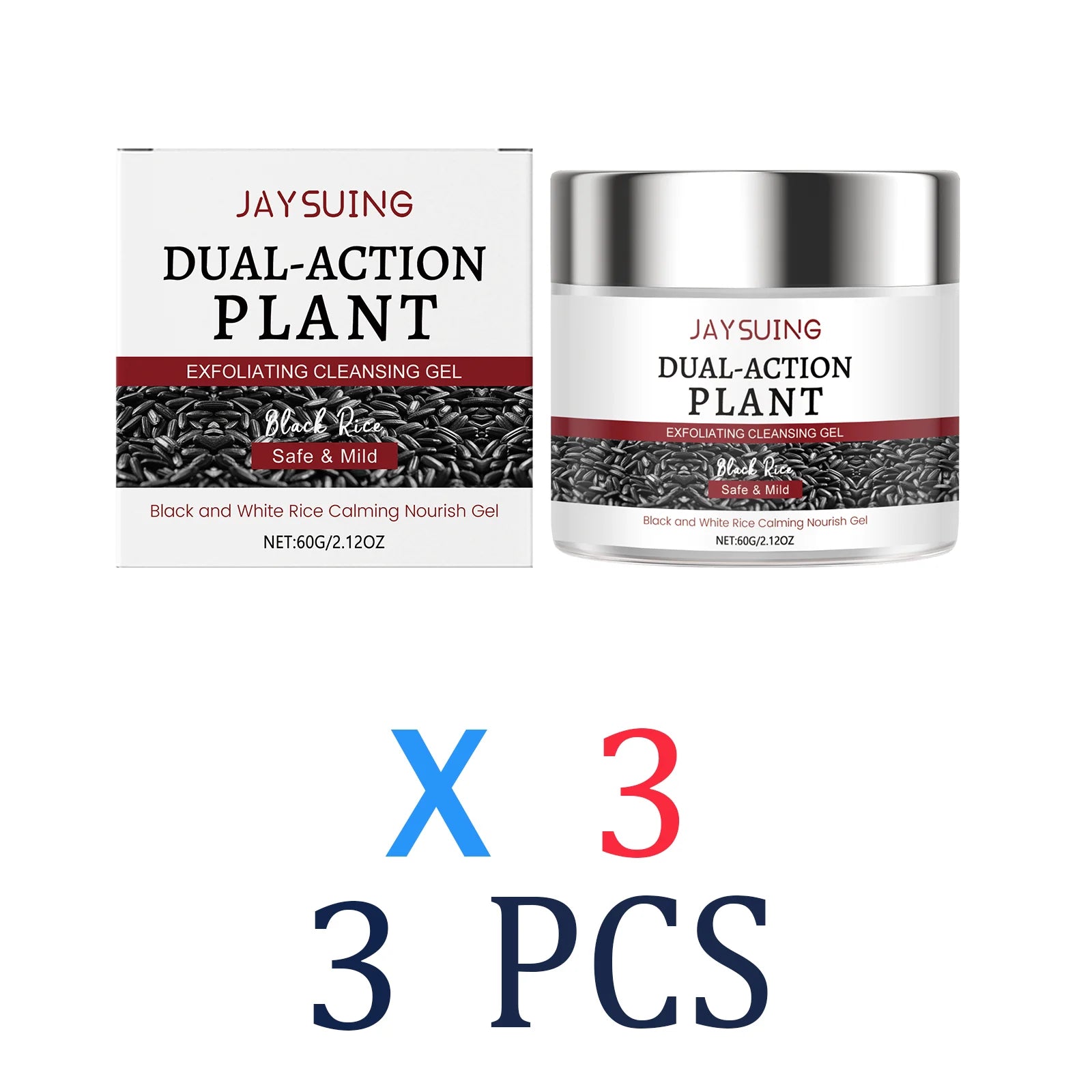 Black Rice Facial Cleansing Gel 60g, Deep Pore Cleanse Exfoliating Scrub Gentle Face Wash for Smooth Skin Daily Cleanser Winter Zpaxo 3 Pcs