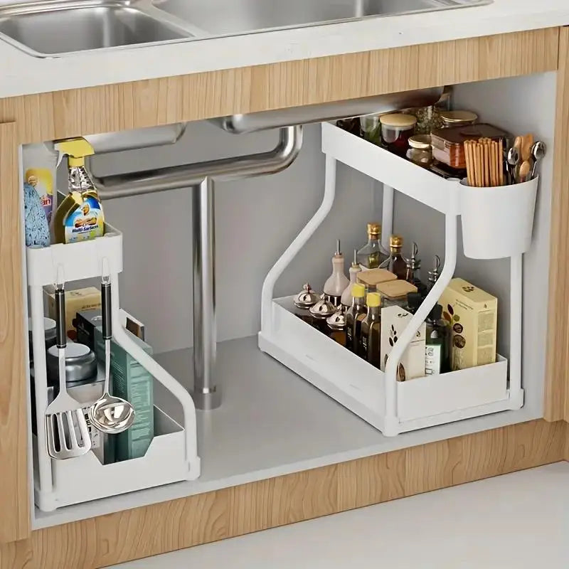 2-Tier Pull-Out Storage Drawers - Heavy-Duty Space Saving Organizer for Kitchen & Bathroom Essentials Bathroom Essentials Zpaxo