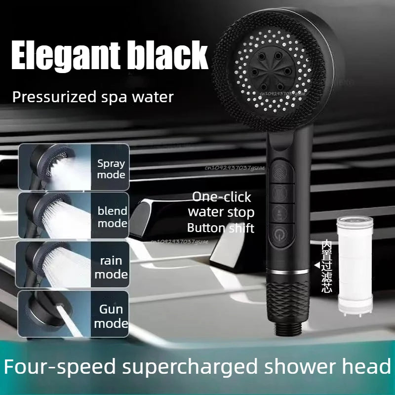 Shower Head Bathroom Showers High-Pressure Gun Gray Shower Head 4 Modes Water Saving Handheld for Bathroom Accessories Zpaxo Black shower head