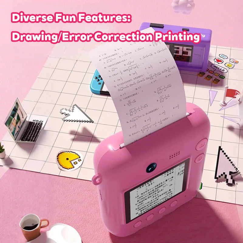 Instant Print Digital Camera Mini Portable Photo Printer with Cute Cartoon Design Instant Black & White Printing Zpaxo