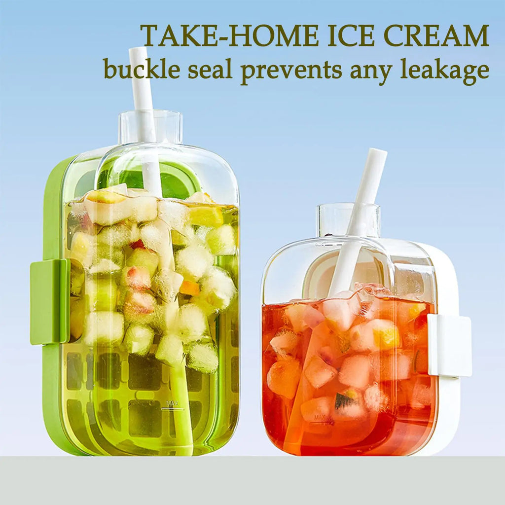 2-in-1 Ice Mold Bottle Press Cubes Maker Easy Release Tray Cup Straw