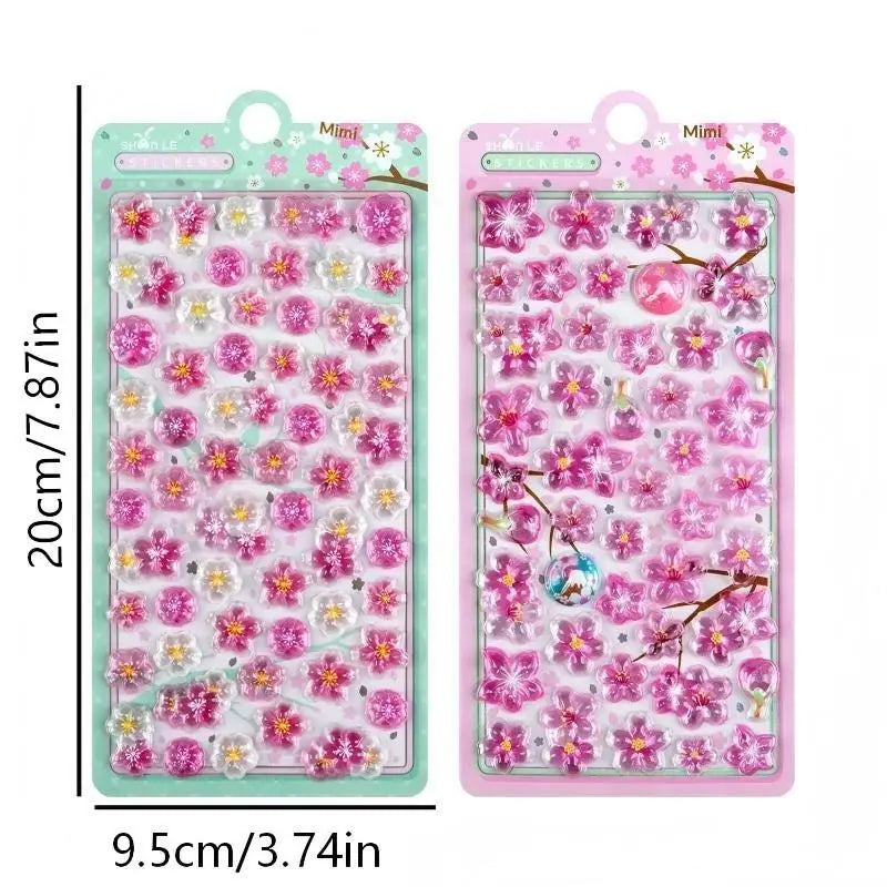 Sweet 3D Cherry Blossom Sticker Romantic Trendy Relief Flower Stickers DIY Scrapbooking Notebook Stationery Decal Decoration Zpaxo 1Pcs