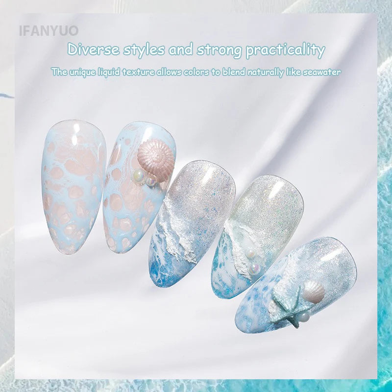 Bubble Ocean Wave Nail Art Glue Poke White Black Lace Hollow Gradient