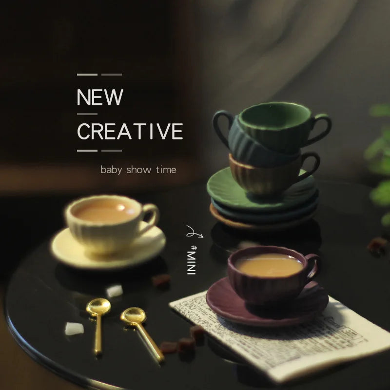 Miniature Coffee Set – Cup, Saucer & Spoon | 1:12 Dollhouse