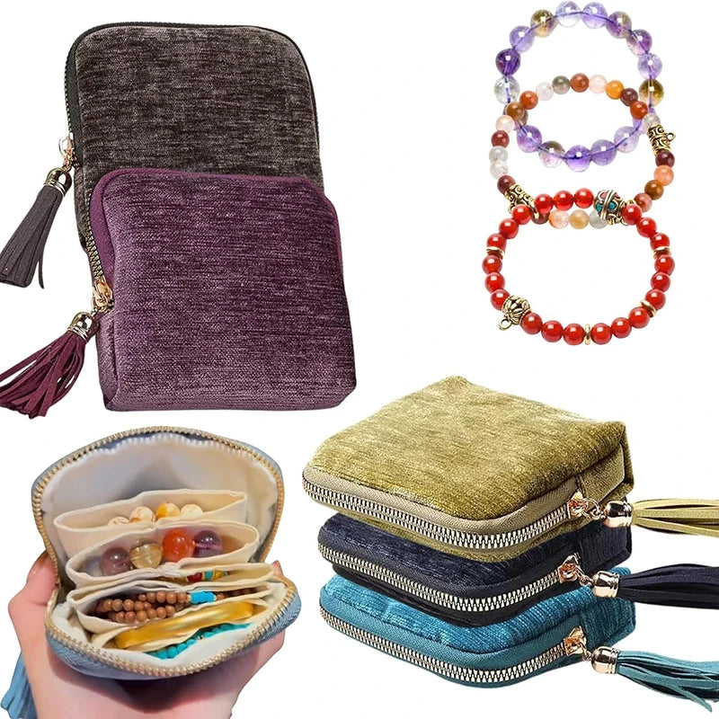 Jewelry Storage Bag Tassel Pendant Ring Zipper Large Capacity Travel