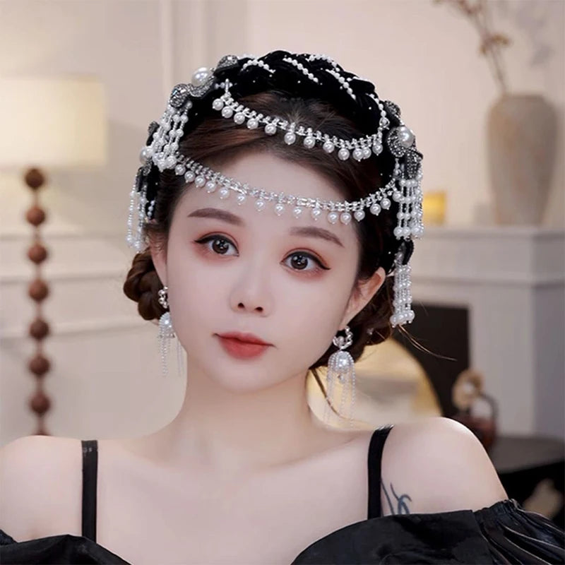 Elegant Women's Hair Hoop Detachable Pearl Tassel Flower Detailing Zpaxo