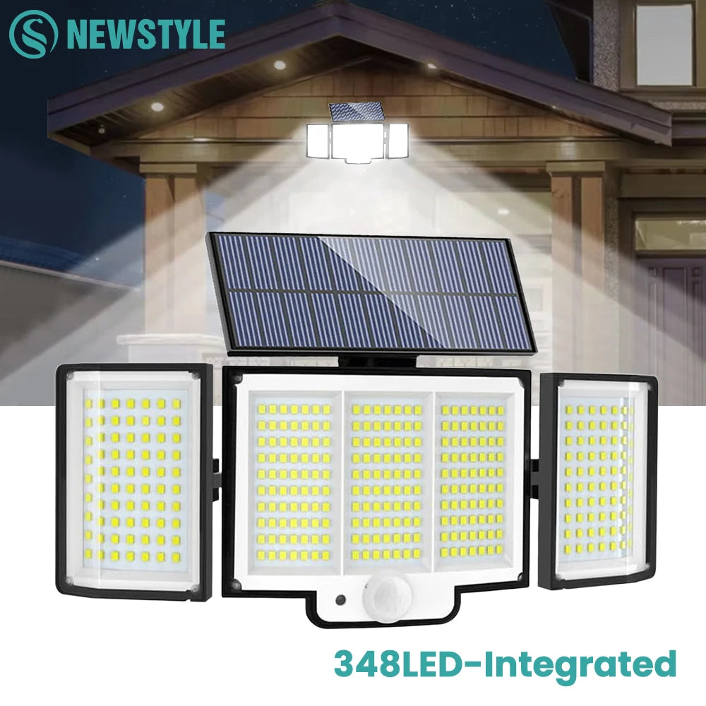 Solar Outdoor Motion Sensor Lights 348/328 LED Security Flood Wall Lamp Remote Control 270° IP65 Waterproof Outdoor Lighting Zpaxo