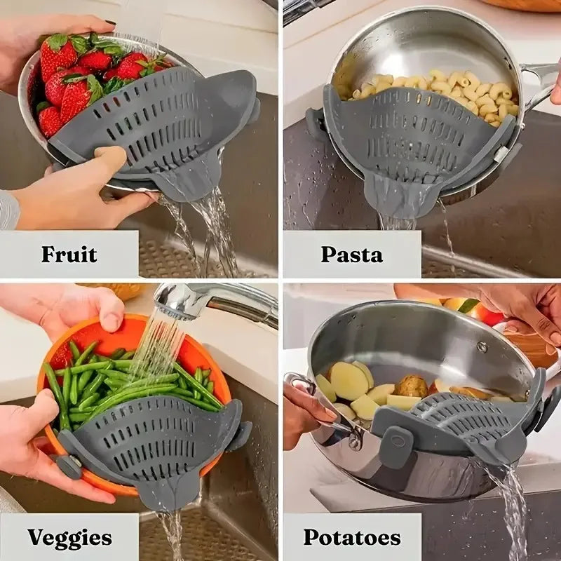 Universal Silicone Clip Pan Pot Strainer Anti Spill Pasta Food Grade Zpaxo
