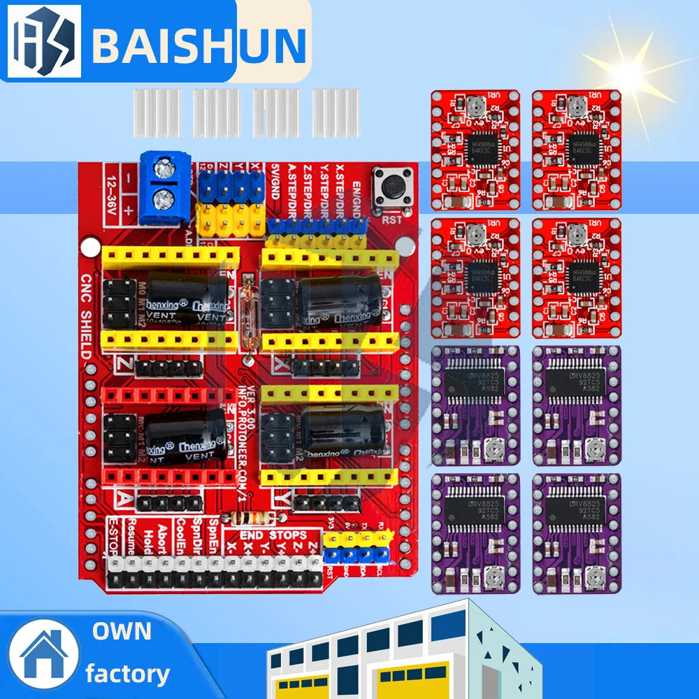‌CNC Shield V3 (GRBL-Compatible) for Arduino forUno – 4x A4988/DRV8825 Stepper Motor Driver Bundle for CNC Milling, 3D Printi Zpaxo