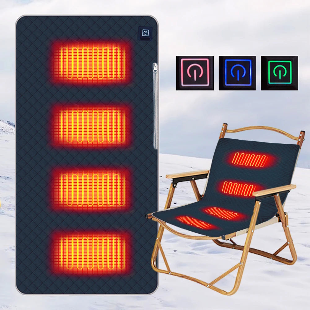 4 Heated Areas Camping Chair Heated Mat Outdoor USB Electric Blanket 3 Adjustable Temperature Heater Cushion for Winter Travel Zpaxo