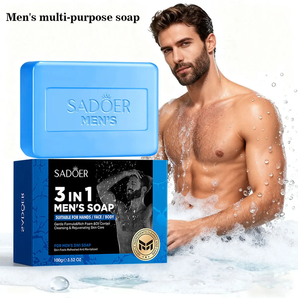 SADOER Men's 3-in-1 Witch Hazel & Aloe Bar Soap | Face & Body Men's Bar Soap Zpaxo 100g